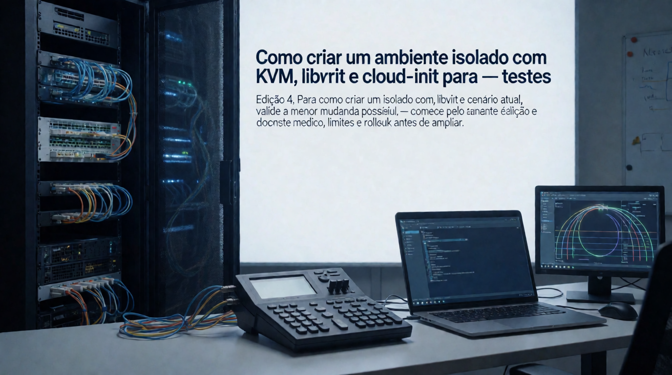 Capa editorial local sobre vps e cloud; tema: Como criar um ambiente isolado com KVM, libvirt e cloud-init para testes — Edição 4