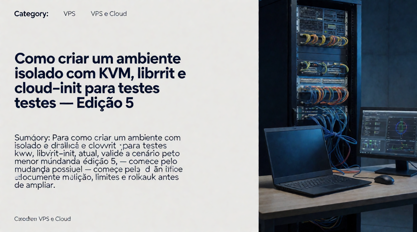 Capa editorial local sobre vps e cloud; tema: Como criar um ambiente isolado com KVM, libvirt e cloud-init para testes — Edição 5