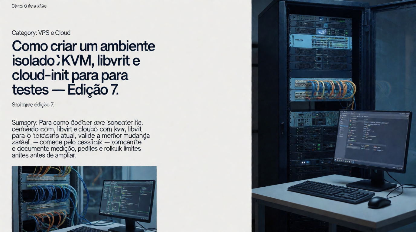 Capa editorial local sobre vps e cloud; tema: Como criar um ambiente isolado com KVM, libvirt e cloud-init para testes — Edição 7