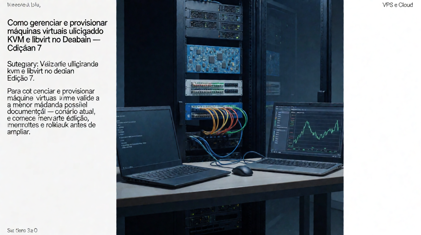 Capa editorial local sobre vps e cloud; tema: Como gerenciar e provisionar máquinas virtuais utilizando KVM e libvirt no Debian — Edição 7