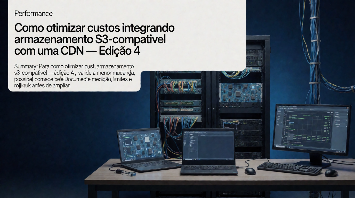 Capa editorial local sobre performance; tema: Como otimizar custos integrando armazenamento S3-compatível com uma CDN — Edição 4