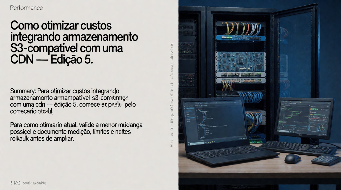 Capa editorial local sobre performance; tema: Como otimizar custos integrando armazenamento S3-compatível com uma CDN — Edição 5