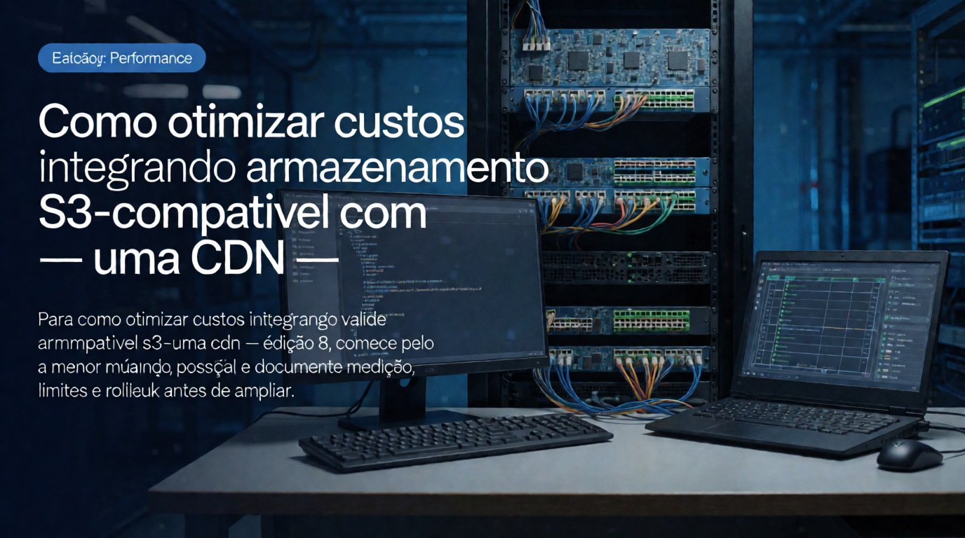 Capa editorial local sobre performance; tema: Como otimizar custos integrando armazenamento S3-compatível com uma CDN — Edição 8