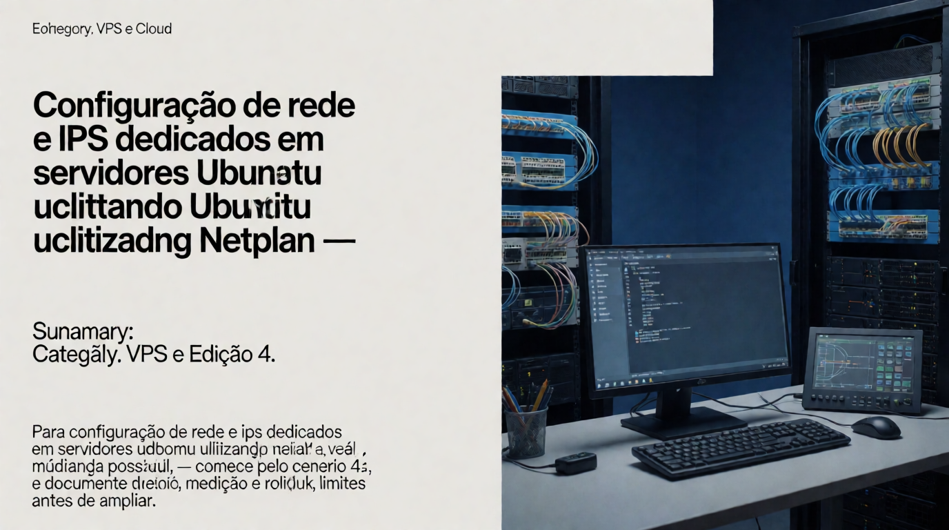 Capa editorial local sobre vps e cloud; tema: Configuração de rede e IPs dedicados em servidores Ubuntu utilizando Netplan — Edição 4