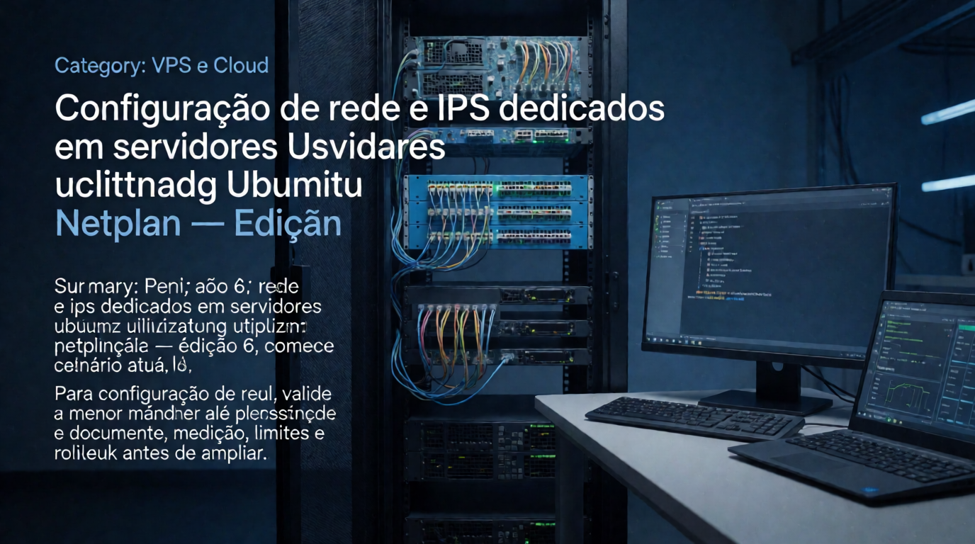 Capa editorial local sobre vps e cloud; tema: Configuração de rede e IPs dedicados em servidores Ubuntu utilizando Netplan — Edição 6