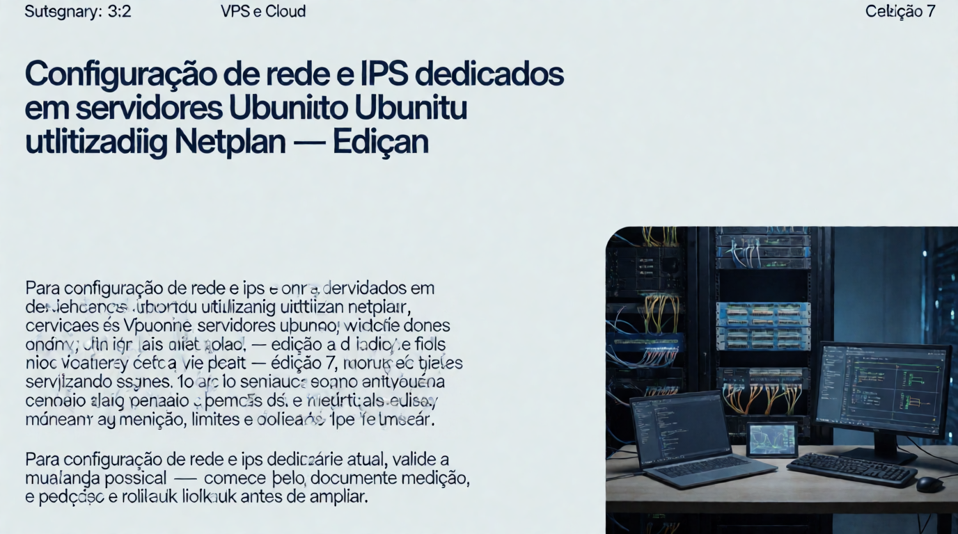 Capa editorial local sobre vps e cloud; tema: Configuração de rede e IPs dedicados em servidores Ubuntu utilizando Netplan — Edição 7