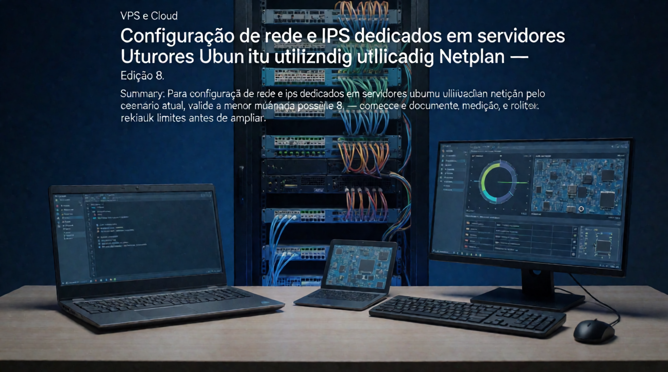 Capa editorial local sobre vps e cloud; tema: Configuração de rede e IPs dedicados em servidores Ubuntu utilizando Netplan — Edição 8