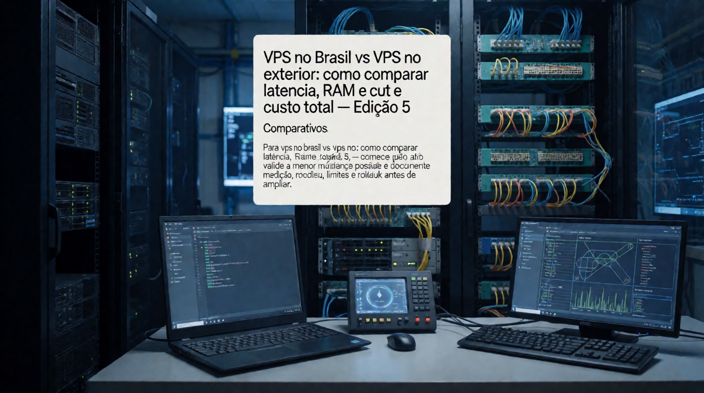 Capa editorial local sobre comparativos; tema: VPS no Brasil vs VPS no exterior: como comparar latência, RAM e custo total — Edição 5