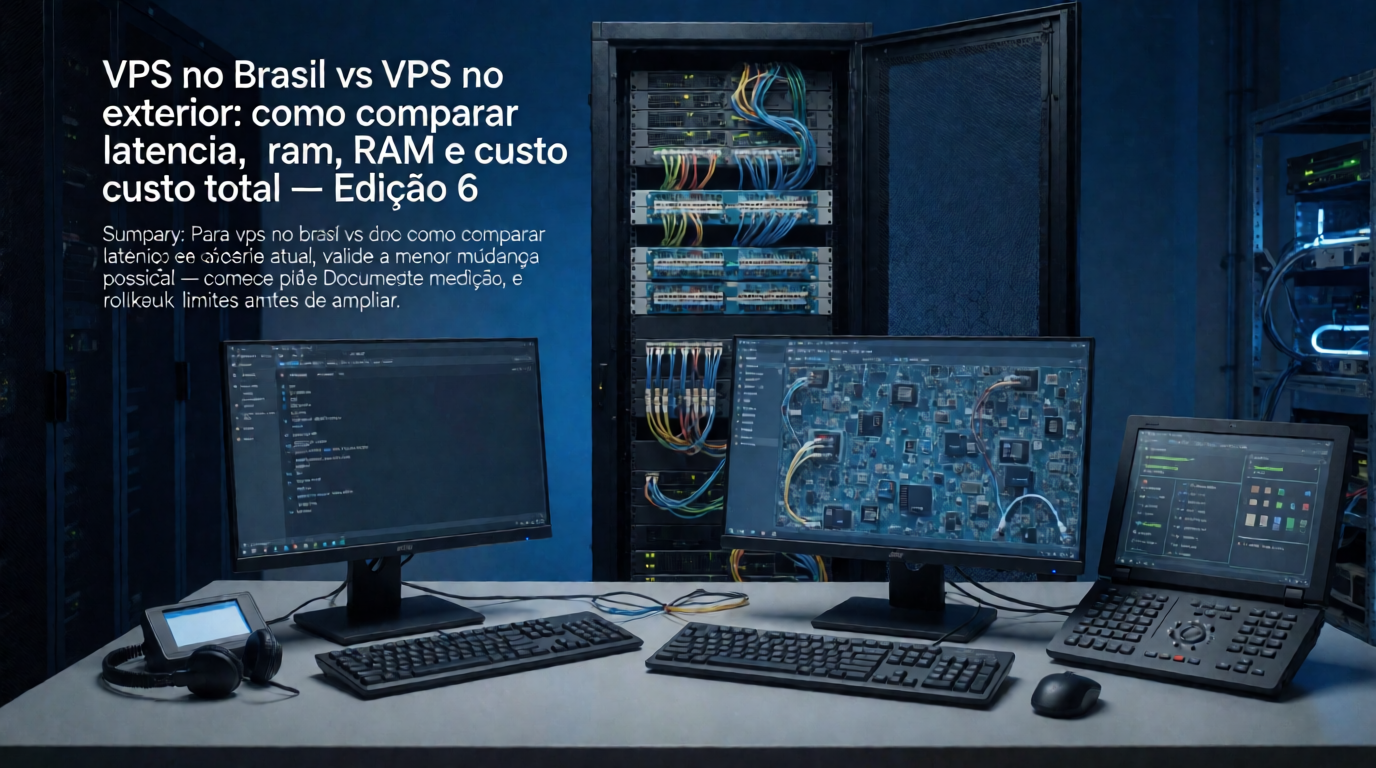 Capa editorial local sobre comparativos; tema: VPS no Brasil vs VPS no exterior: como comparar latência, RAM e custo total — Edição 6