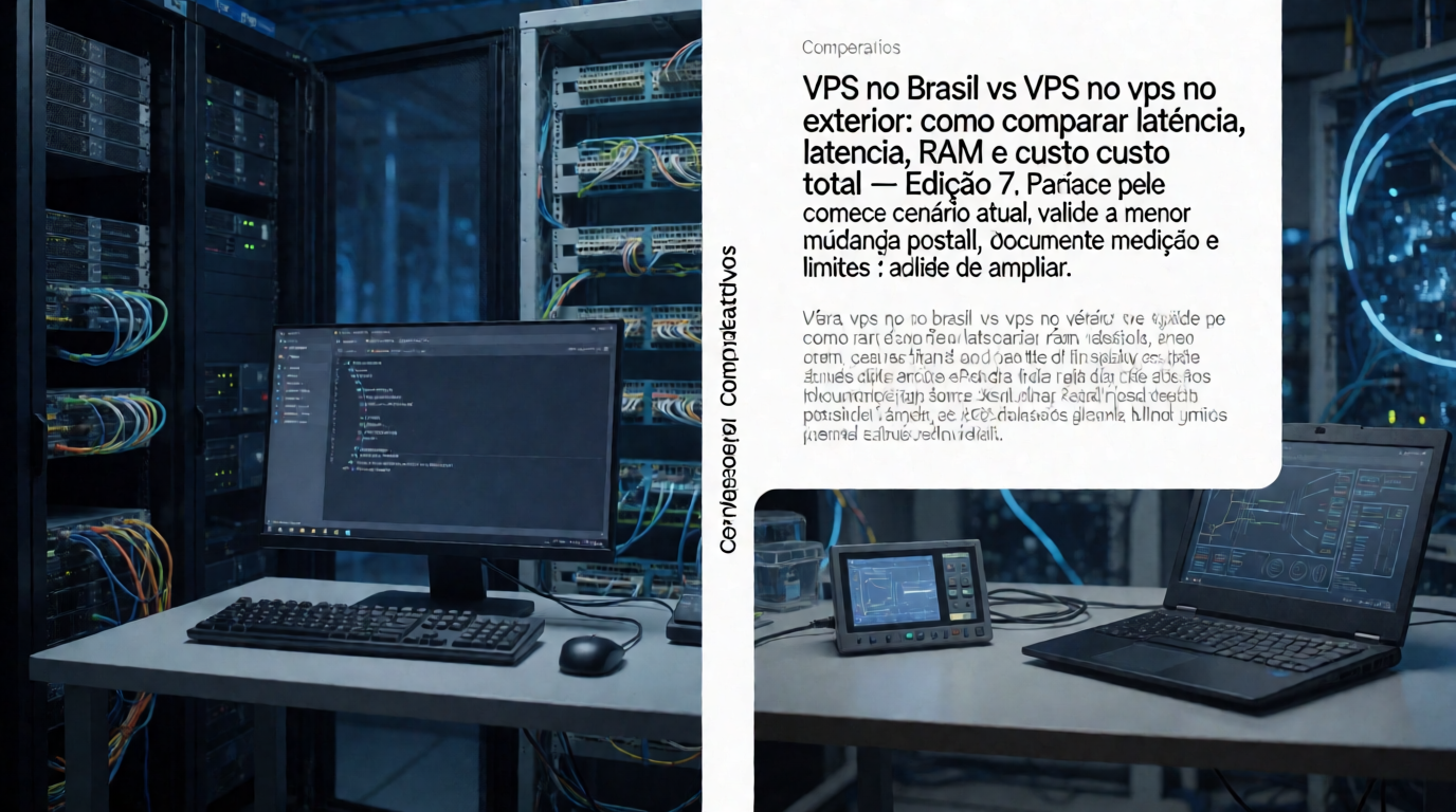 Capa editorial local sobre comparativos; tema: VPS no Brasil vs VPS no exterior: como comparar latência, RAM e custo total — Edição 7